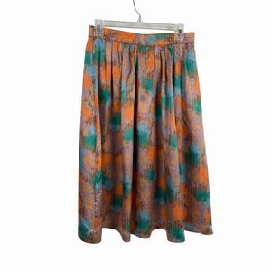 Handmade Satin Flare Skirt Women Small  Multi Print Muted Pastels  Retro Vintage